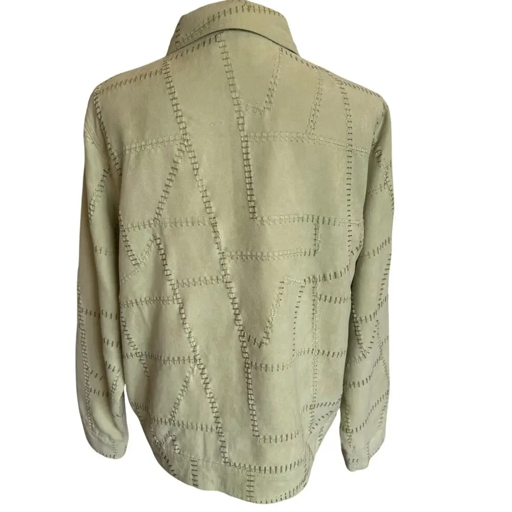 Christopher & Banks Jacket XL Lime Green Faux Suede Patchwork Stitching Lined
